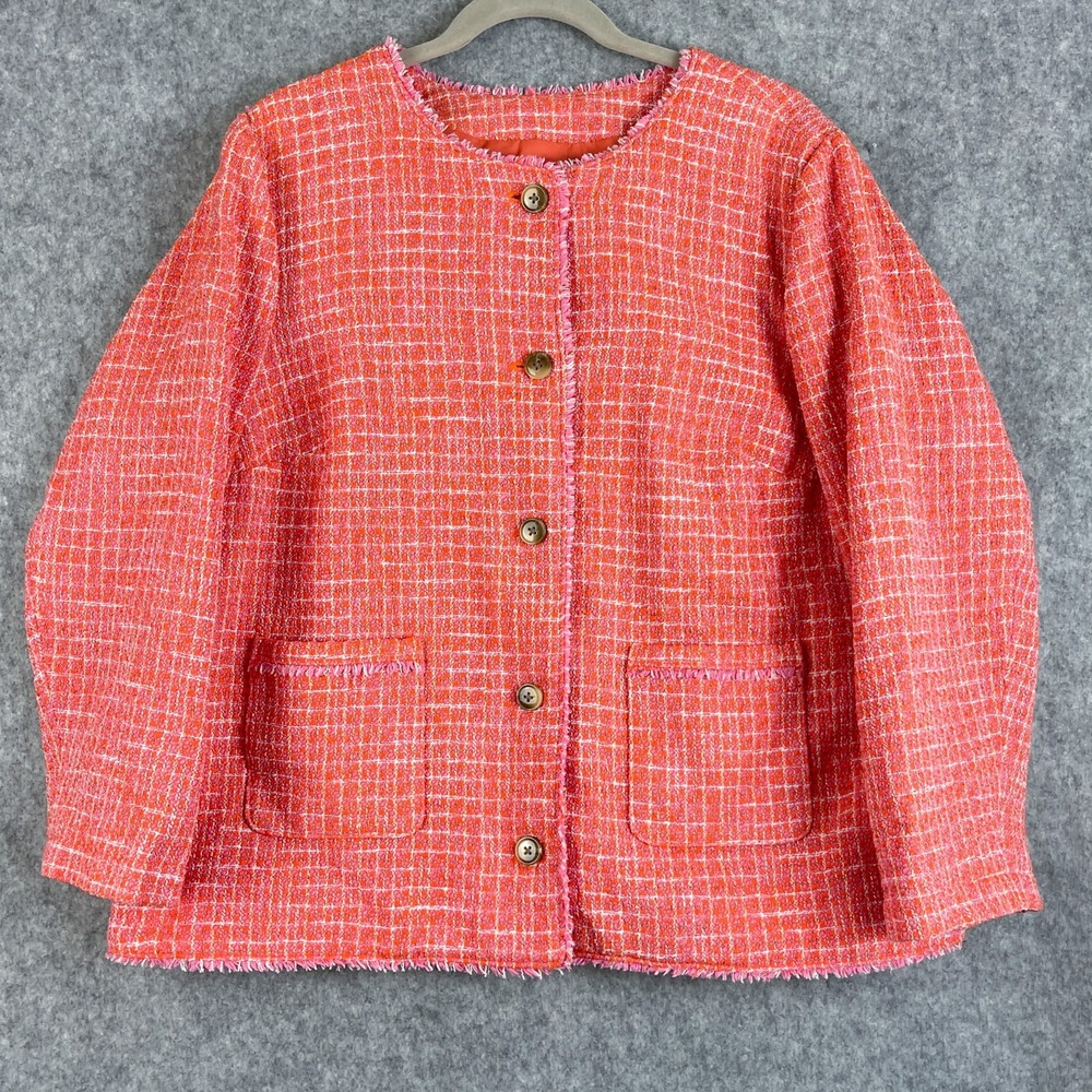 J Jill Dahlia Tweed Blazer Jacket Womens‎ XLT Coral Pink Preppy Career Old Money